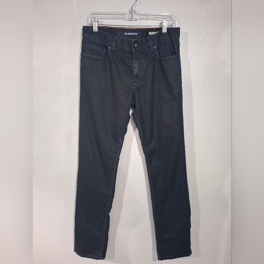 Alberto Pipe Regular Slim Fit Cosy Jeans Mens Sz 32 Black Indigo Casual Grunge